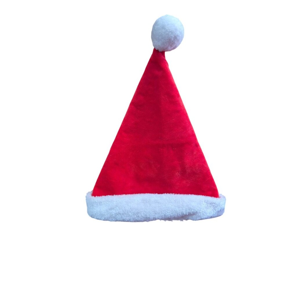 Adult Red & White Plush Santa Hat With Pom-Pom